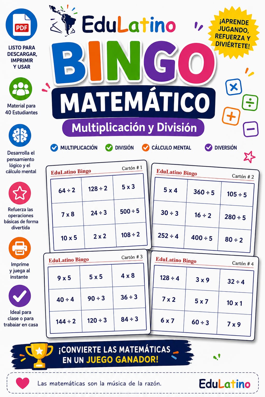 Bingo Matemático – Multiplicación y División | EduLatino